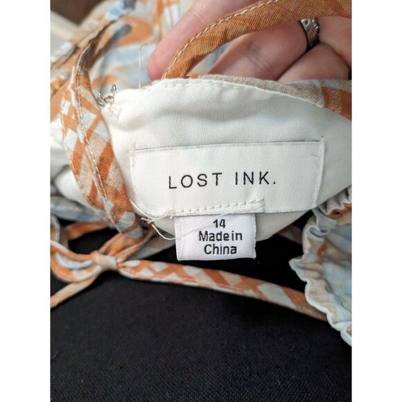 Asos Lost Ink Tie Back Check Midi Dress in Blue and Orange  - 14 - Picture 4 of 11